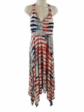 Sleeveless V-Neck Striped Maxi Dress in Patriotic Red, Navy & White
